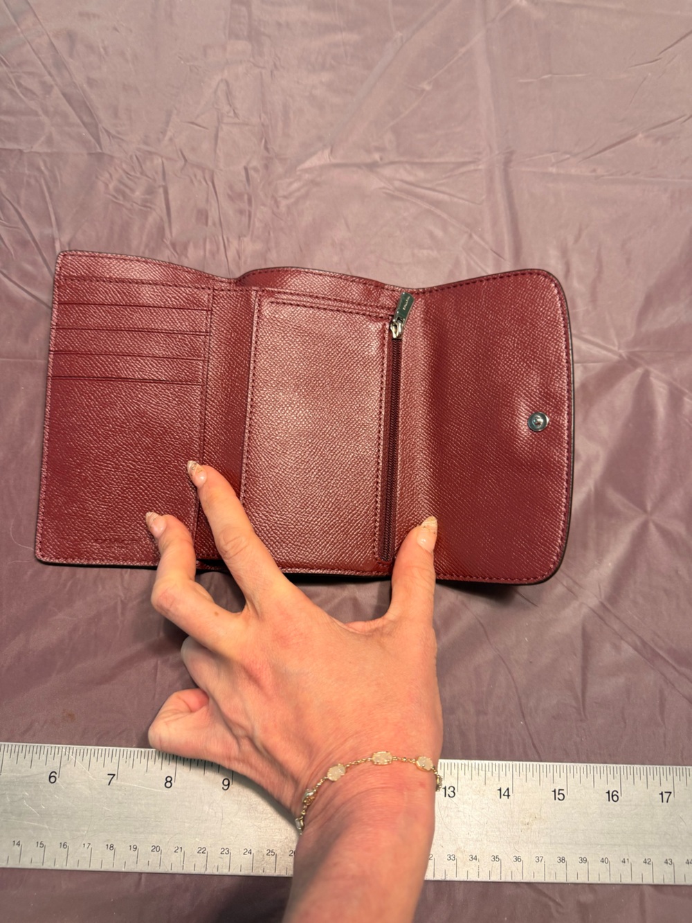 Coach Cream Pebbled Leather Wallet with Pink Ombre Studs - Picture 7 of 9